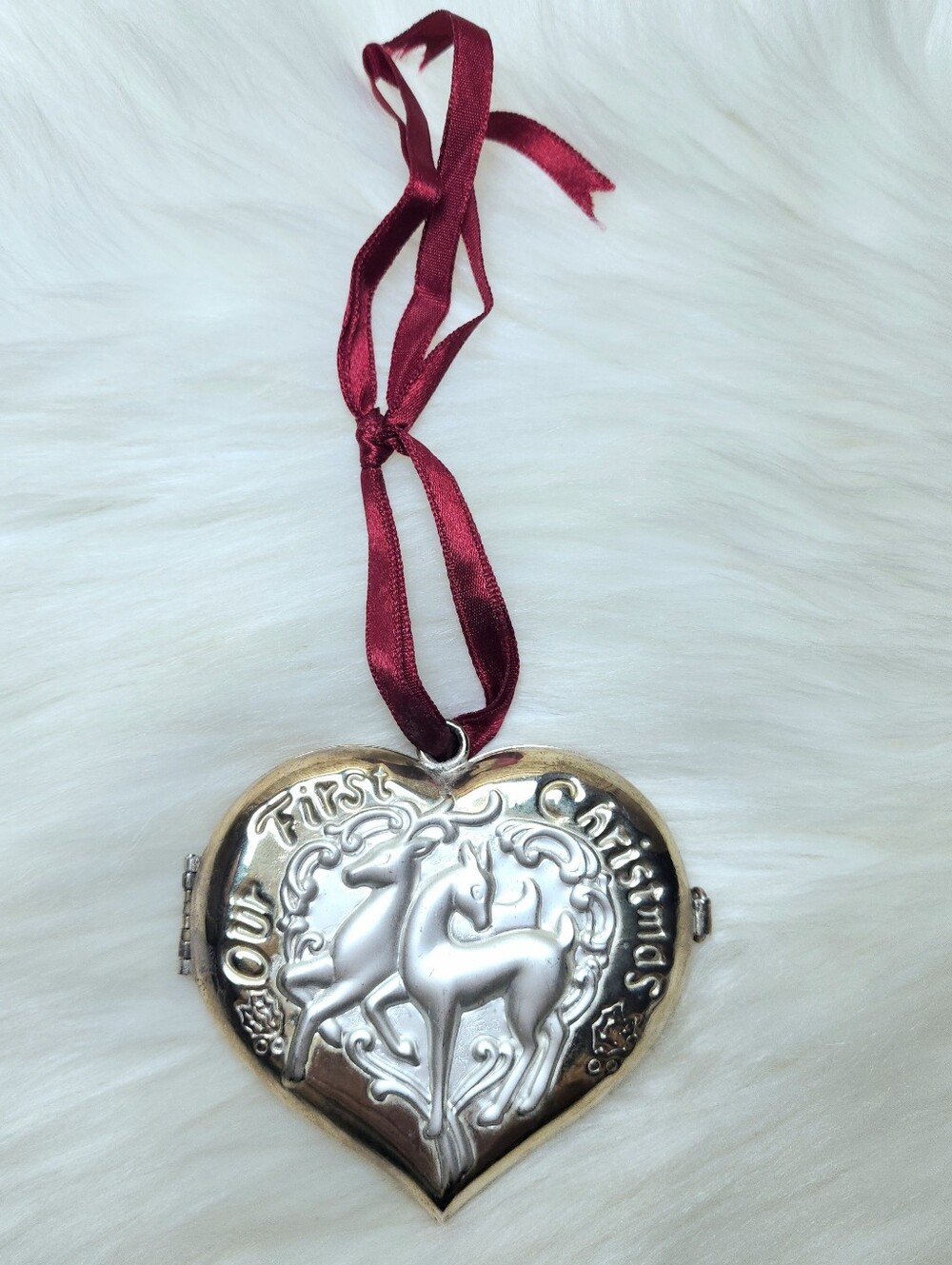 Lenox 1999 Our First Christmas Locket Tree Ornament Silver Plated